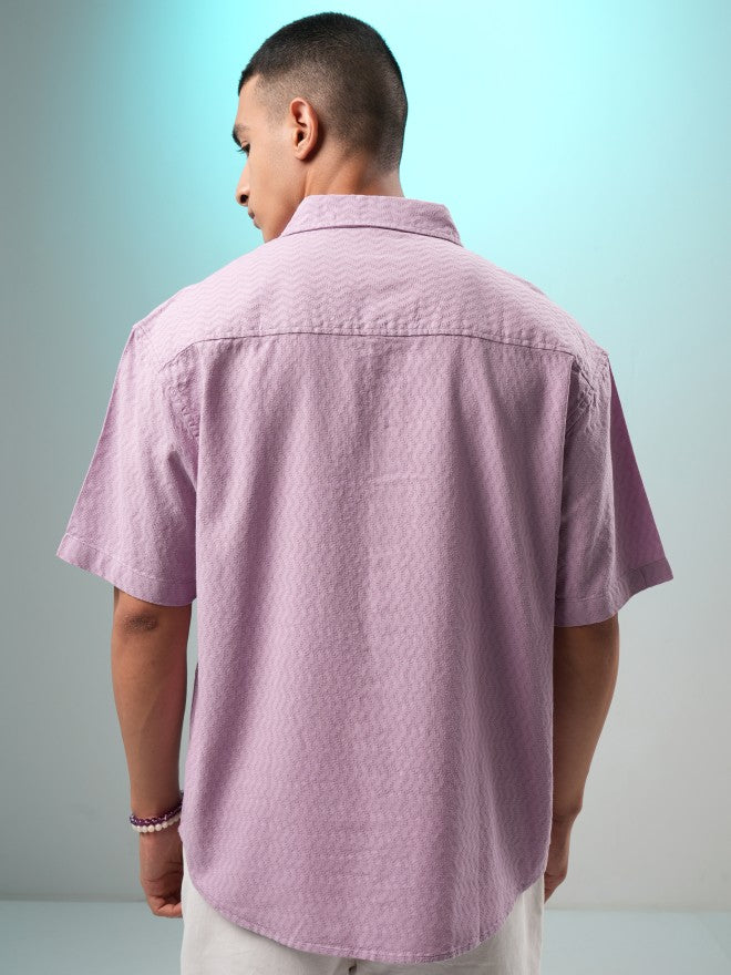 Highlander Men Mauve Textured Oversized Fit Casual Shirt - Mauve - Image 3