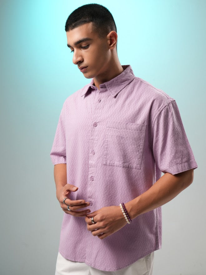 Highlander Men Mauve Textured Oversized Fit Casual Shirt - Mauve - Image 4
