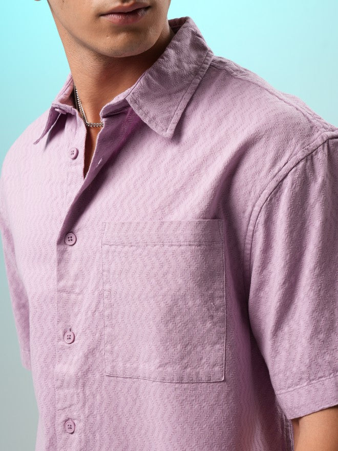 Highlander Men Mauve Textured Oversized Fit Casual Shirt - Mauve - Image 5