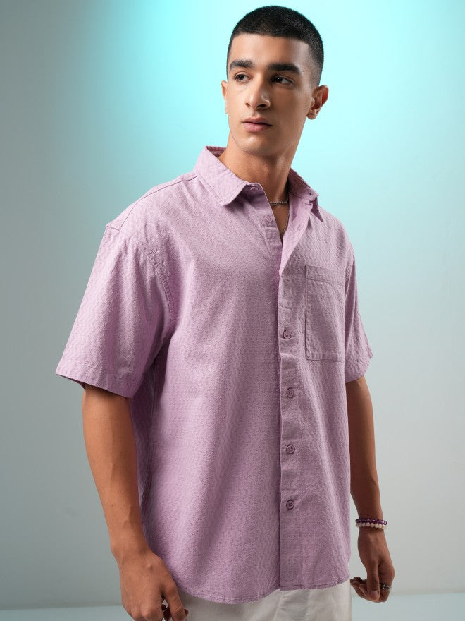 Highlander Men Mauve Textured Oversized Fit Casual Shirt - Mauve - Image 6