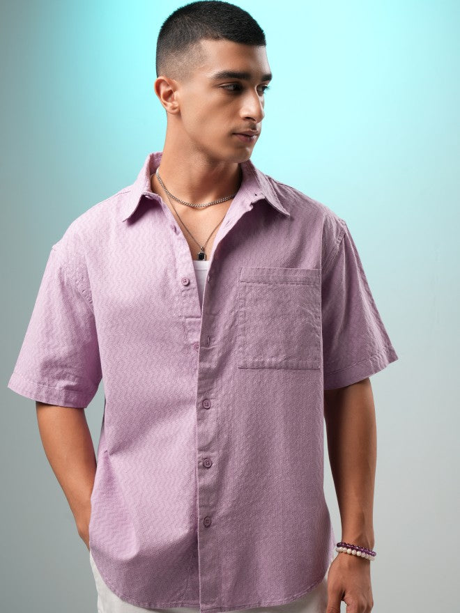 Highlander Men Mauve Textured Oversized Fit Casual Shirt - Mauve - Image 7