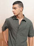 Highlander Men Olive Textured Oversized Fit Casual Shirt - Olive - Image 1