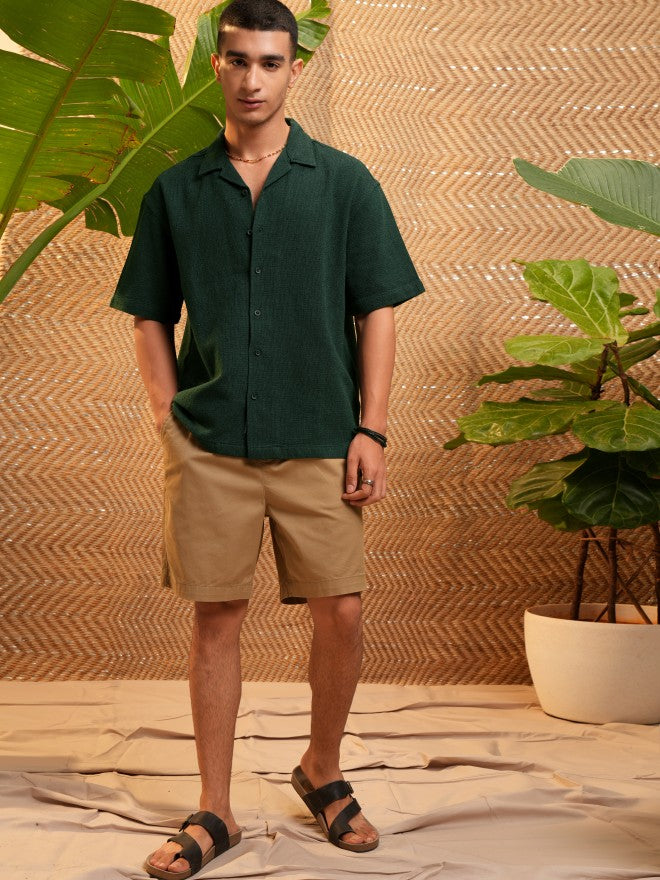 Highlander Men Green Solid Oversized Fit Casual Shirt - Green - Image 2