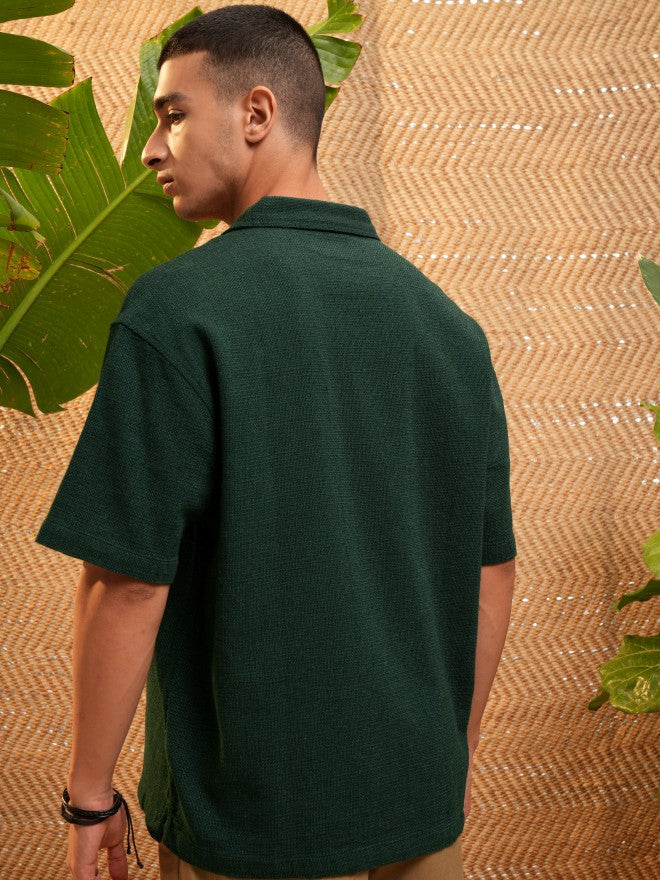Highlander Men Green Solid Oversized Fit Casual Shirt - Green - Image 3