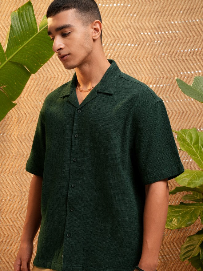 Highlander Men Green Solid Oversized Fit Casual Shirt - Green - Image 4