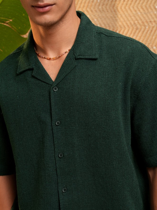 Highlander Men Green Solid Oversized Fit Casual Shirt - Green - Image 5