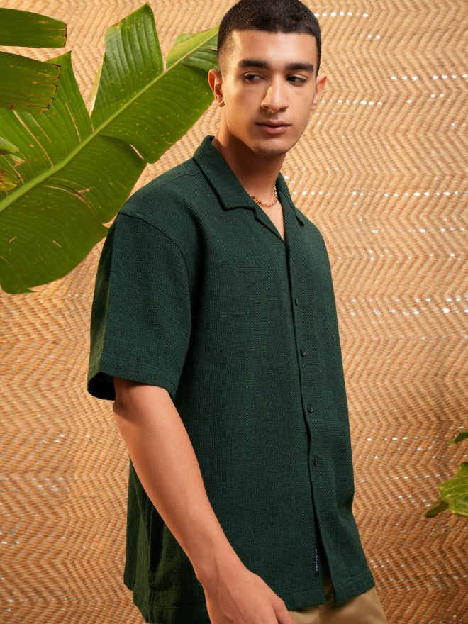 Highlander Men Green Solid Oversized Fit Casual Shirt - Green - Image 6