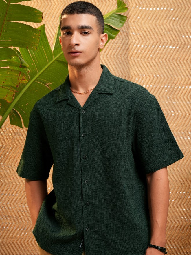 Highlander Men Green Solid Oversized Fit Casual Shirt - Green - Image 7