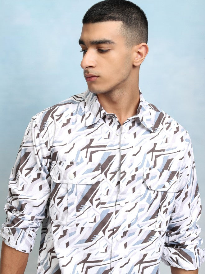 Highlader Men Brown Printed Oversized Fit Casual Shirt - Brown - Image 1