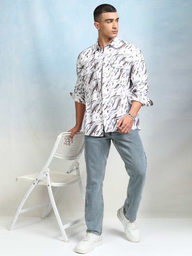 Highlader Men Brown Printed Oversized Fit Casual Shirt - Brown - Image 2