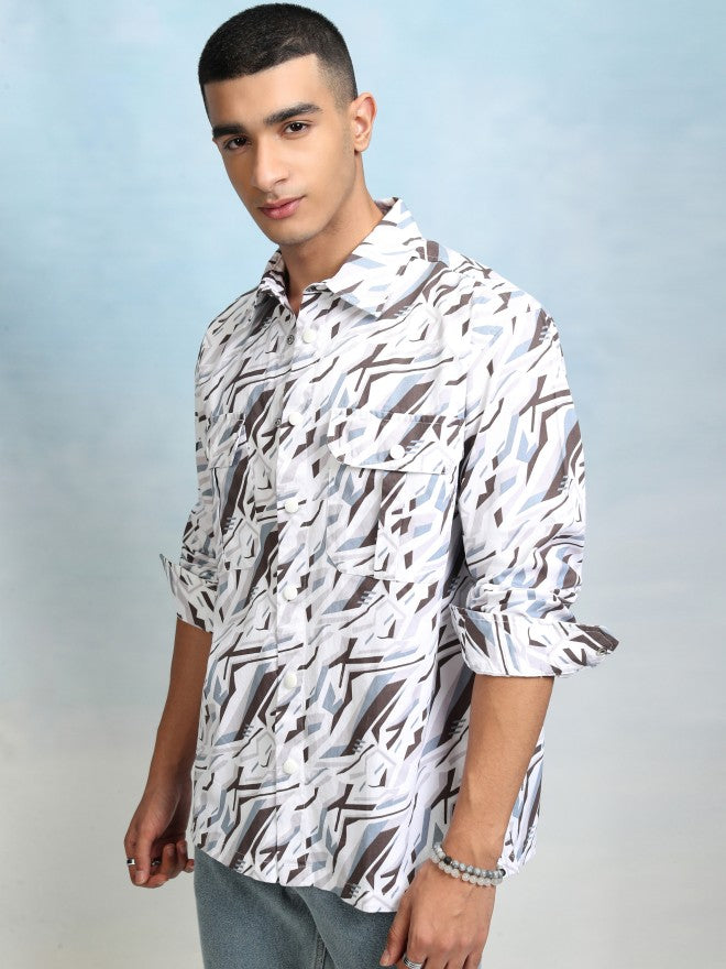 Highlader Men Brown Printed Oversized Fit Casual Shirt - Brown - Image 4
