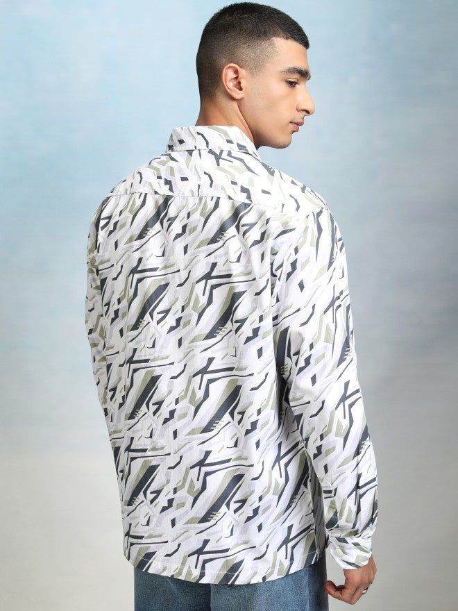 Highlader Men Olive Printed Oversized Fit Casual Shirt - Olive - Image 3