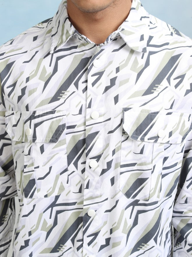 Highlader Men Olive Printed Oversized Fit Casual Shirt - Olive - Image 5