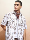 Highlander Men White Printed Oversized Fit Casual Shirt - White - Image 1