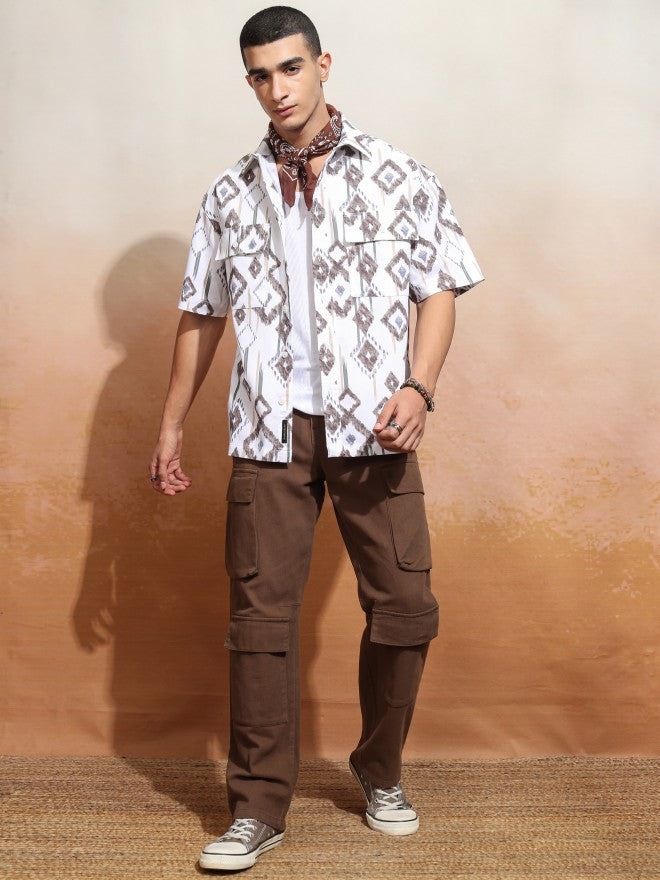 Highlander Men White Printed Oversized Fit Casual Shirt - White - Image 2