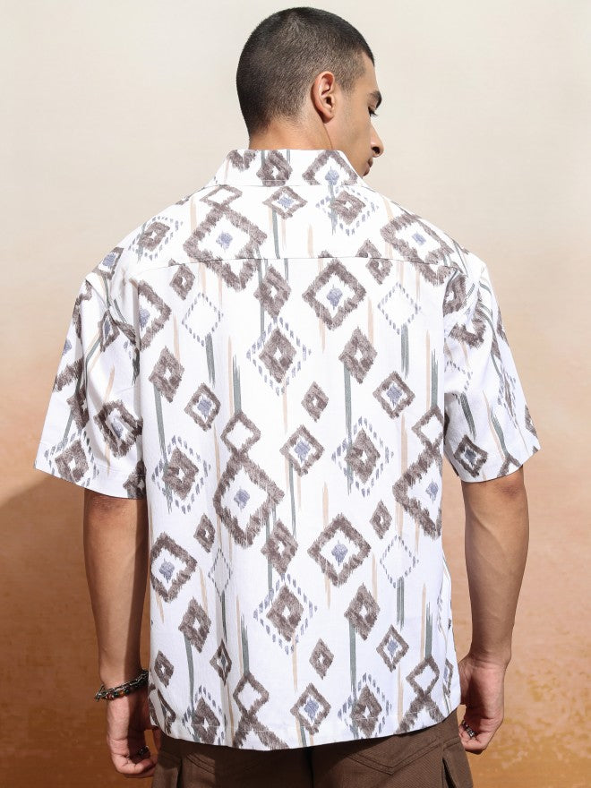 Highlander Men White Printed Oversized Fit Casual Shirt - White - Image 3