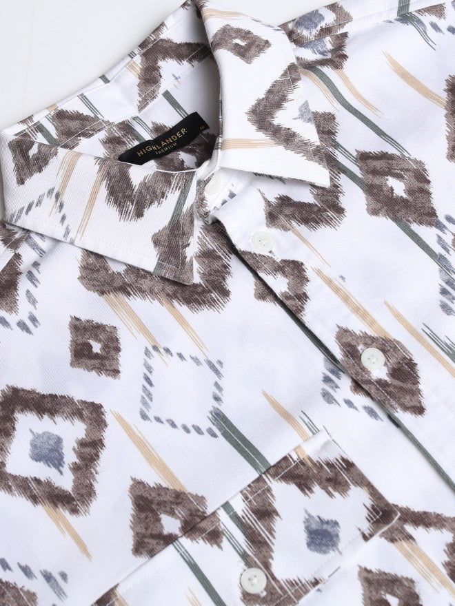 Highlander Men White Printed Oversized Fit Casual Shirt - White - Image 8