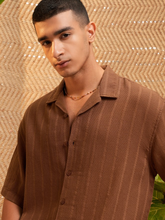 Highlander Men Brown Solid Oversized Fit Casual Shirt - Brown - Image 1