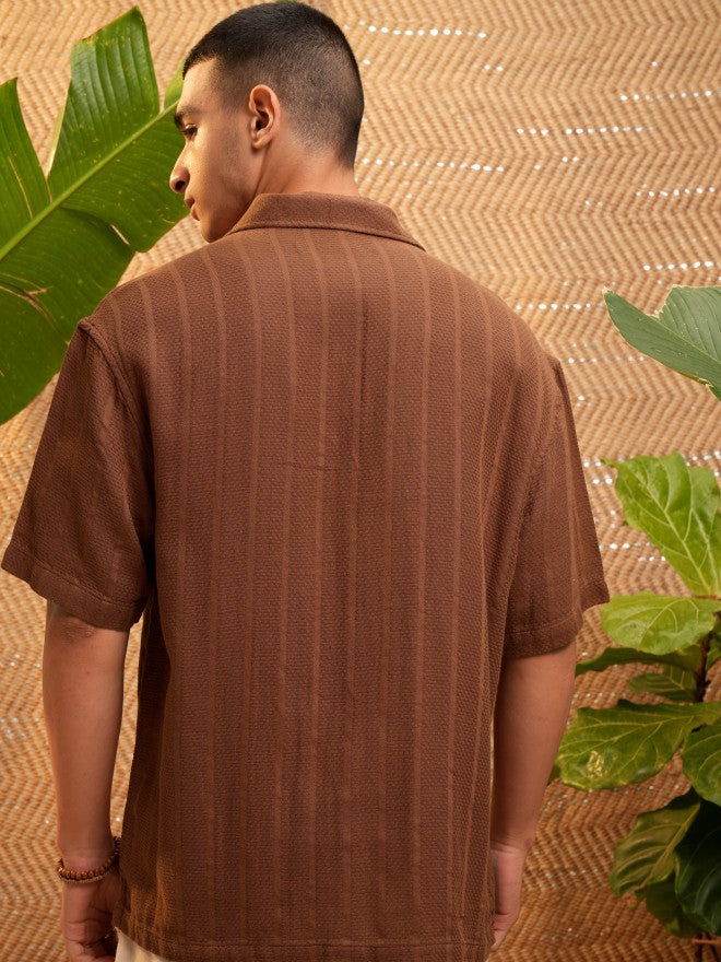 Highlander Men Brown Solid Oversized Fit Casual Shirt - Brown - Image 3