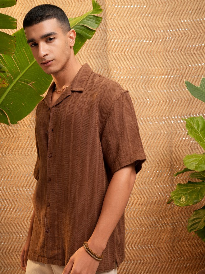 Highlander Men Brown Solid Oversized Fit Casual Shirt - Brown - Image 4