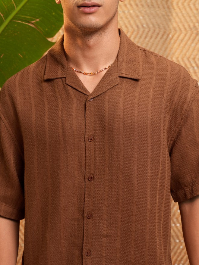 Highlander Men Brown Solid Oversized Fit Casual Shirt - Brown - Image 5