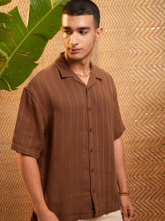 Highlander Men Brown Solid Oversized Fit Casual Shirt - Brown - Image 6
