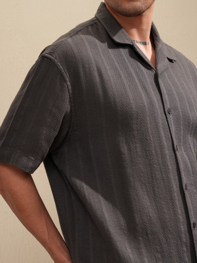 Highlander Men Grey Striped Oversized Fit Casual Shirt - Grey - Image 5
