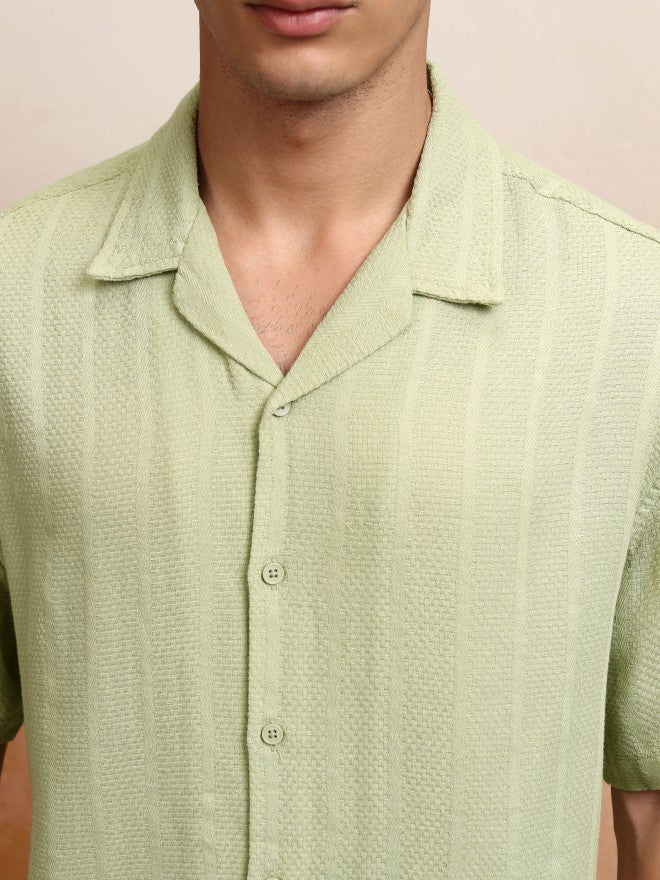 Highlander Men Green Striped Oversized Fit Casual Shirt - Green - Image 5