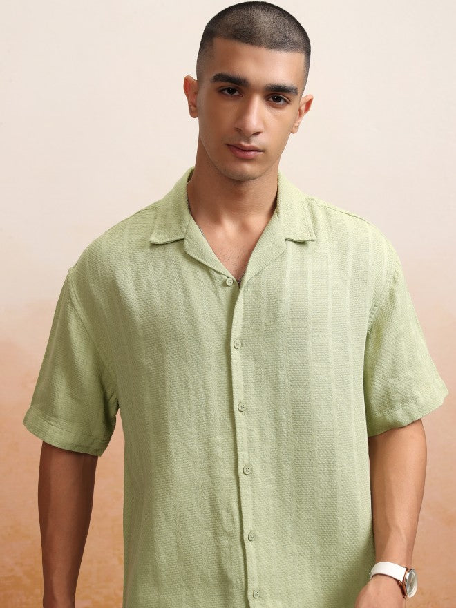Highlander Men Green Striped Oversized Fit Casual Shirt - Green - Image 8
