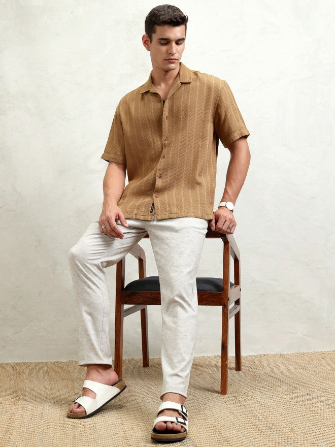 Highlander Men Brown Striped Oversized Fit Casual Shirt - Brown - Image 2