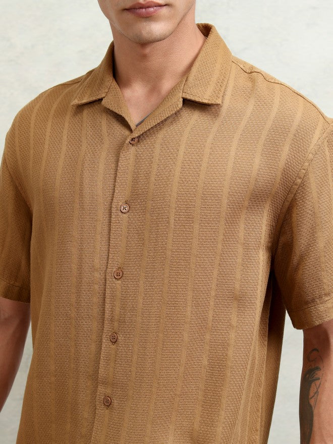 Highlander Men Brown Striped Oversized Fit Casual Shirt - Brown - Image 5