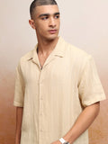 Highlander Men Beige Striped Oversized Fit Casual Shirt - Beige - Image 1