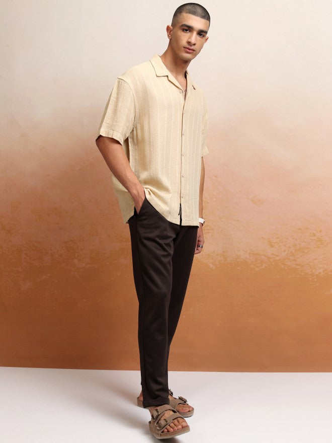 Highlander Men Beige Striped Oversized Fit Casual Shirt - Beige - Image 2