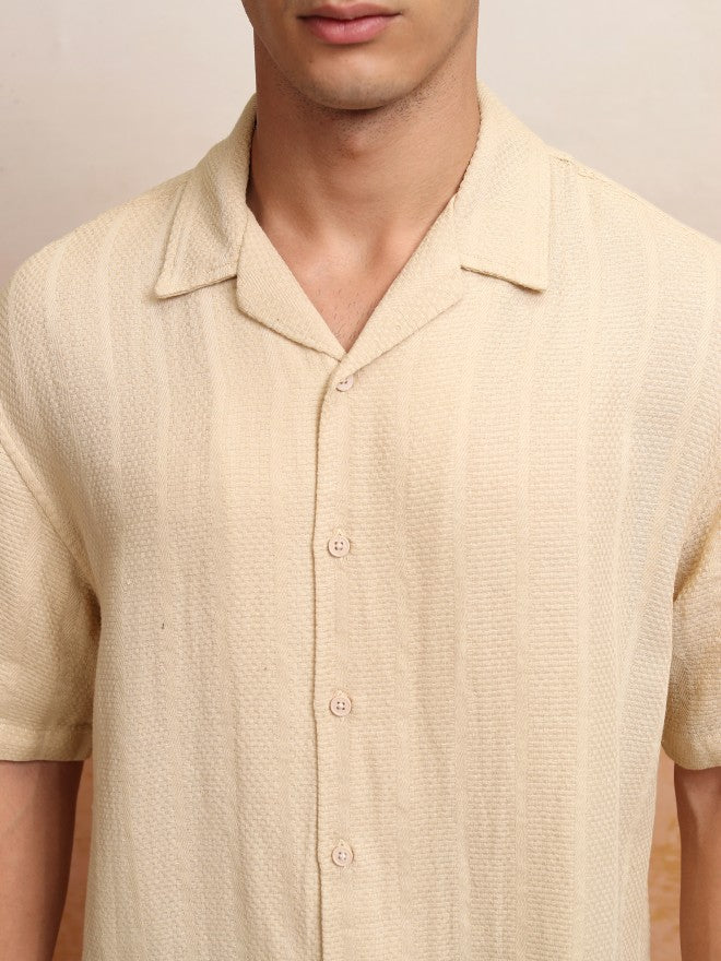 Highlander Men Beige Striped Oversized Fit Casual Shirt - Beige - Image 5
