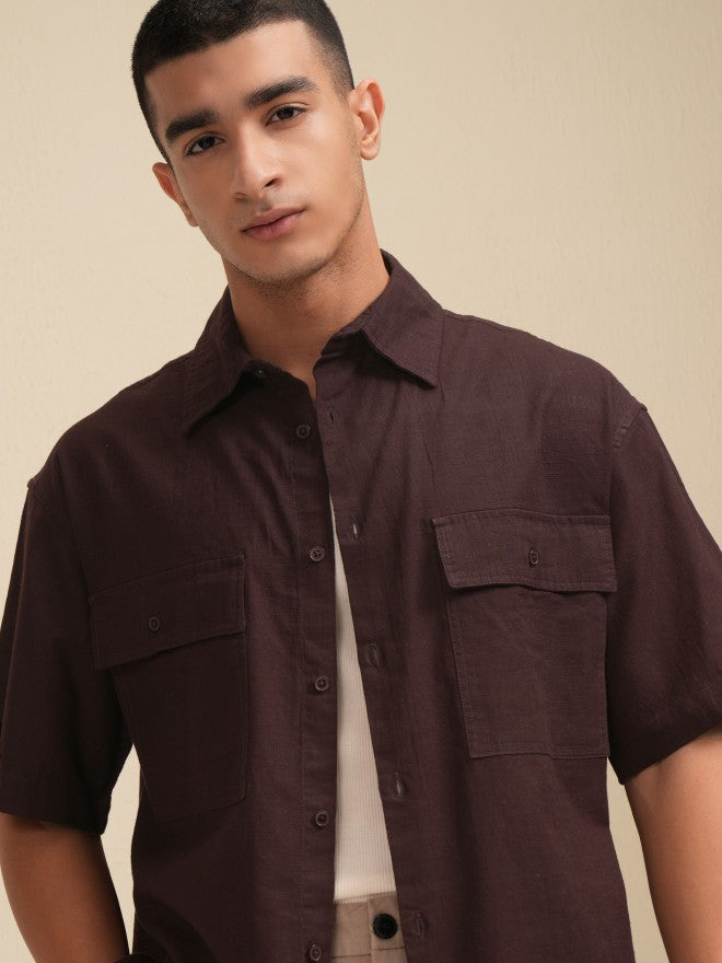 Highlander Men Brown Solid Oversized Fit Casual Shirt - Brown - Image 1