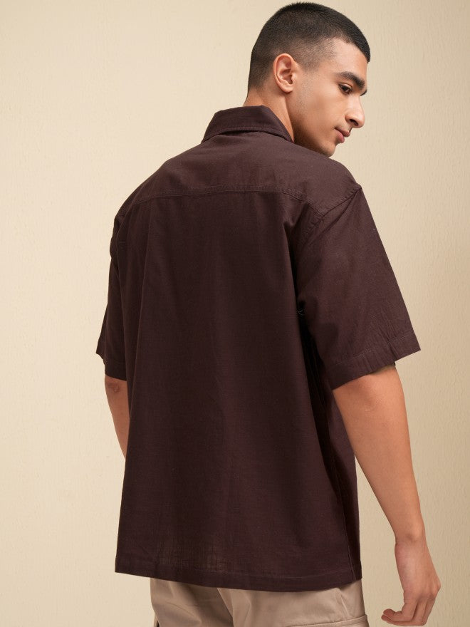 Highlander Men Brown Solid Oversized Fit Casual Shirt - Brown - Image 3