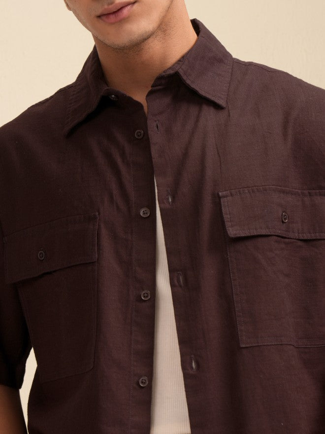 Highlander Men Brown Solid Oversized Fit Casual Shirt - Brown - Image 5