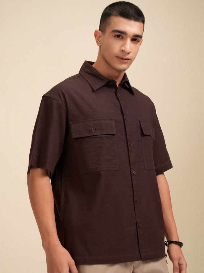 Highlander Men Brown Solid Oversized Fit Casual Shirt - Brown - Image 6