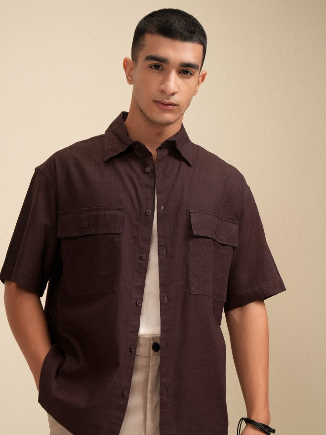 Highlander Men Brown Solid Oversized Fit Casual Shirt - Brown - Image 7