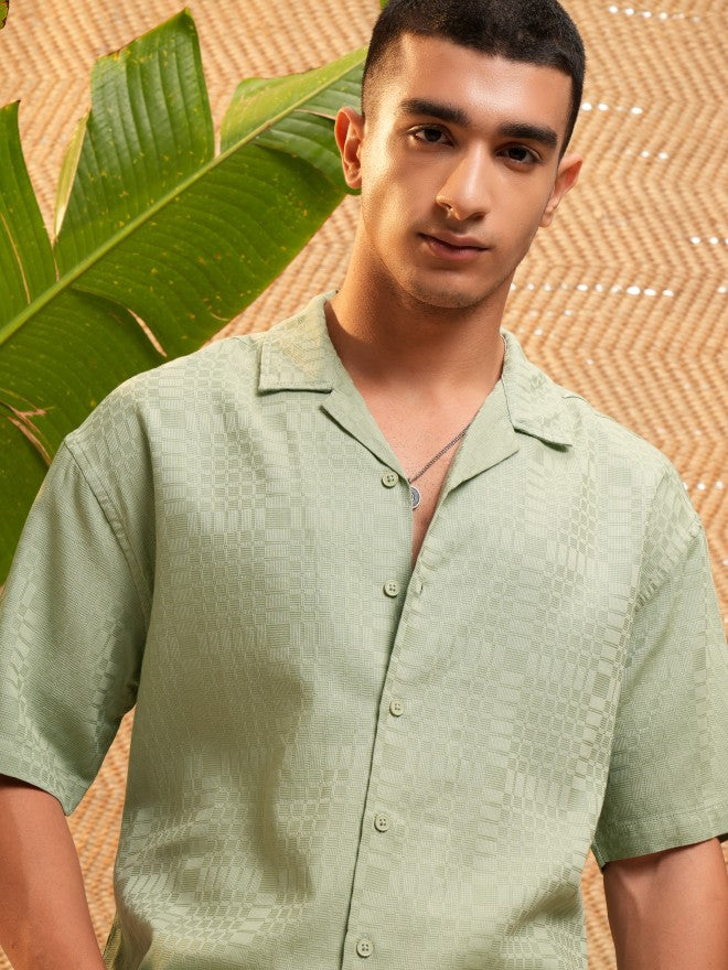 Highlander Men Green Solid Oversized Fit Casual Shirt - Green - Image 1
