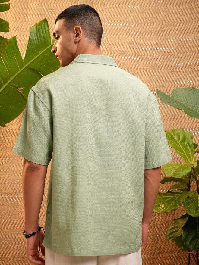 Highlander Men Green Solid Oversized Fit Casual Shirt - Green - Image 3