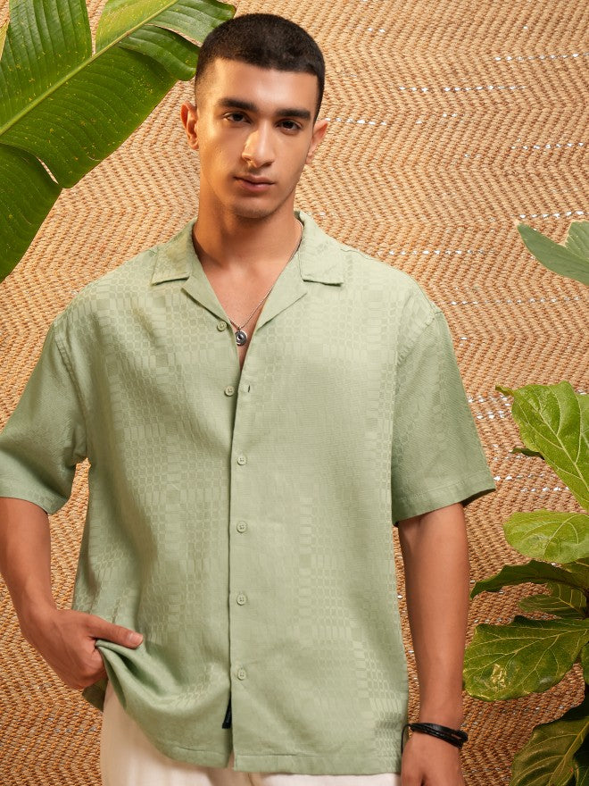 Highlander Men Green Solid Oversized Fit Casual Shirt - Green - Image 7
