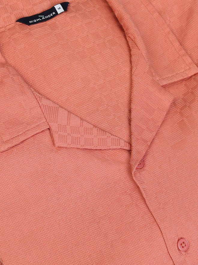 Highlander Men Coral Textured Oversized Fit Casual Shirt - Coral - Image 7