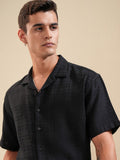 Highlander Men Black Textured Relaxed Fit Casual Shirt - Black - Image 1