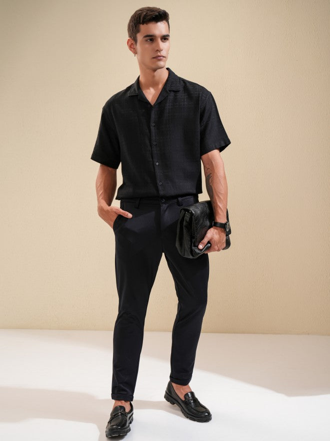 Highlander Men Black Textured Relaxed Fit Casual Shirt - Black - Image 2