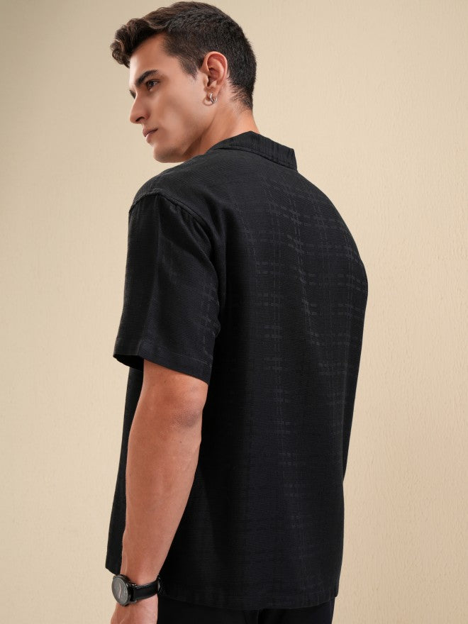 Highlander Men Black Textured Relaxed Fit Casual Shirt - Black - Image 3