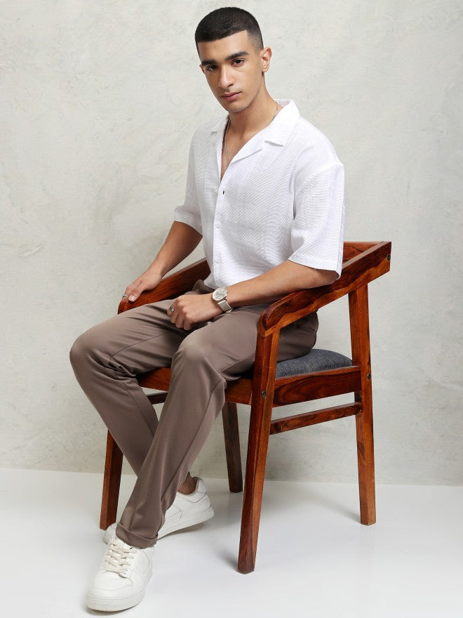 Highlander Men White Self Design Oversized Fit Casual Shirt - White - Image 2