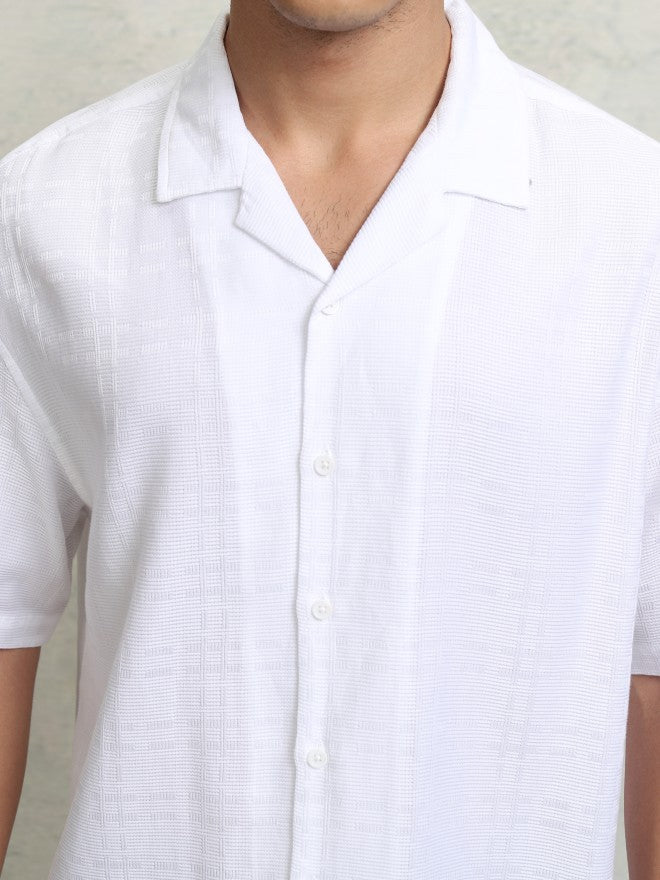 Highlander Men White Self Design Oversized Fit Casual Shirt - White - Image 5