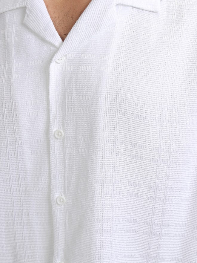 Highlander Men White Self Design Oversized Fit Casual Shirt - White - Image 7