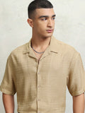 Highlander Men Beige Self Design Oversized Fit Casual Shirt - Beige - Image 1